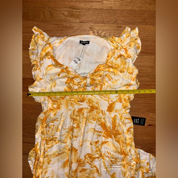 Express Women size Large Flutter Sleeve Tie Front Midi Linen Dress Yellow Gold - Picture 10 of 15